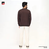 TEXTURED WAFFLE KNIT BROWN SWEATSHIRT