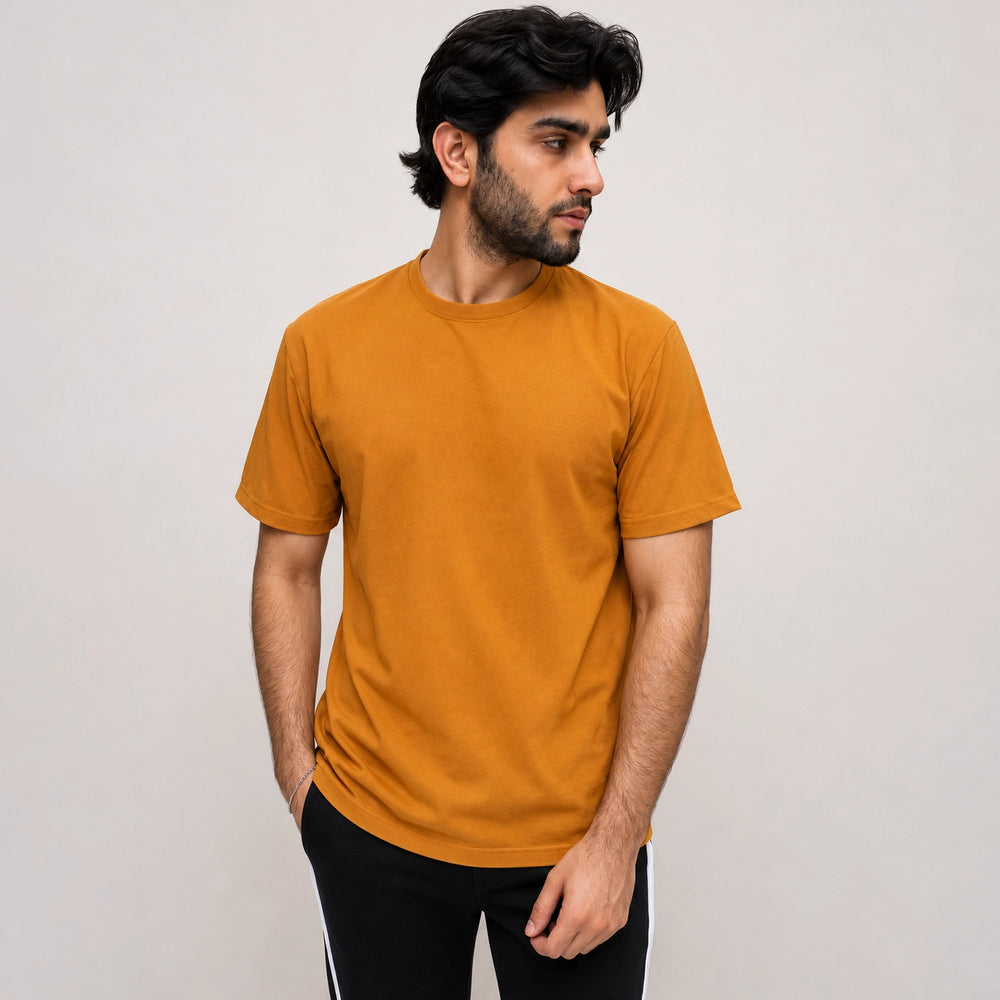 Relaxed fit mesh jumper tee in navy blue, front view showing breathable knit texture
