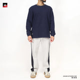 WAFFLE KNIT TEXTURED NAVY SWEATSHIRT