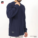 WAFFLE KNIT TEXTURED NAVY SWEATSHIRT