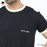 CONTRAST RIB BLACK TEE SHIRT