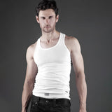 Men's White Classic Ribbed Vest - Front Standing Pose Model Shot