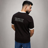 Men's black ribbed tee shirt, back view, regular fit