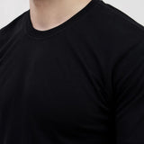 Men's Black Basic Inner Round Neck T-Shirt - Neckline Close-Up Detail Shot