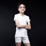 Boys' White T-Shirt And Shorts Set - Arms Crossed Front Pose