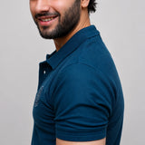 Ferozi polo shirt side view showing structured collar and tailored fit