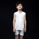 Boys' White Open Vest And Shorts Set - Front Standing Pose