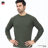 WAFFLE KNIT TEXTURED OLIVE SWEATSHIRT