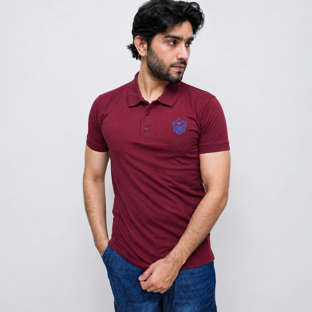 Maroon embroidery polo shirt for men front view ADAM Clothing