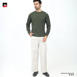 WAFFLE KNIT TEXTURED OLIVE SWEATSHIRT
