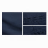 Men's navy blue chinos fabric close-up, cotton twill texture with back pocket and stitching detail — Chinos