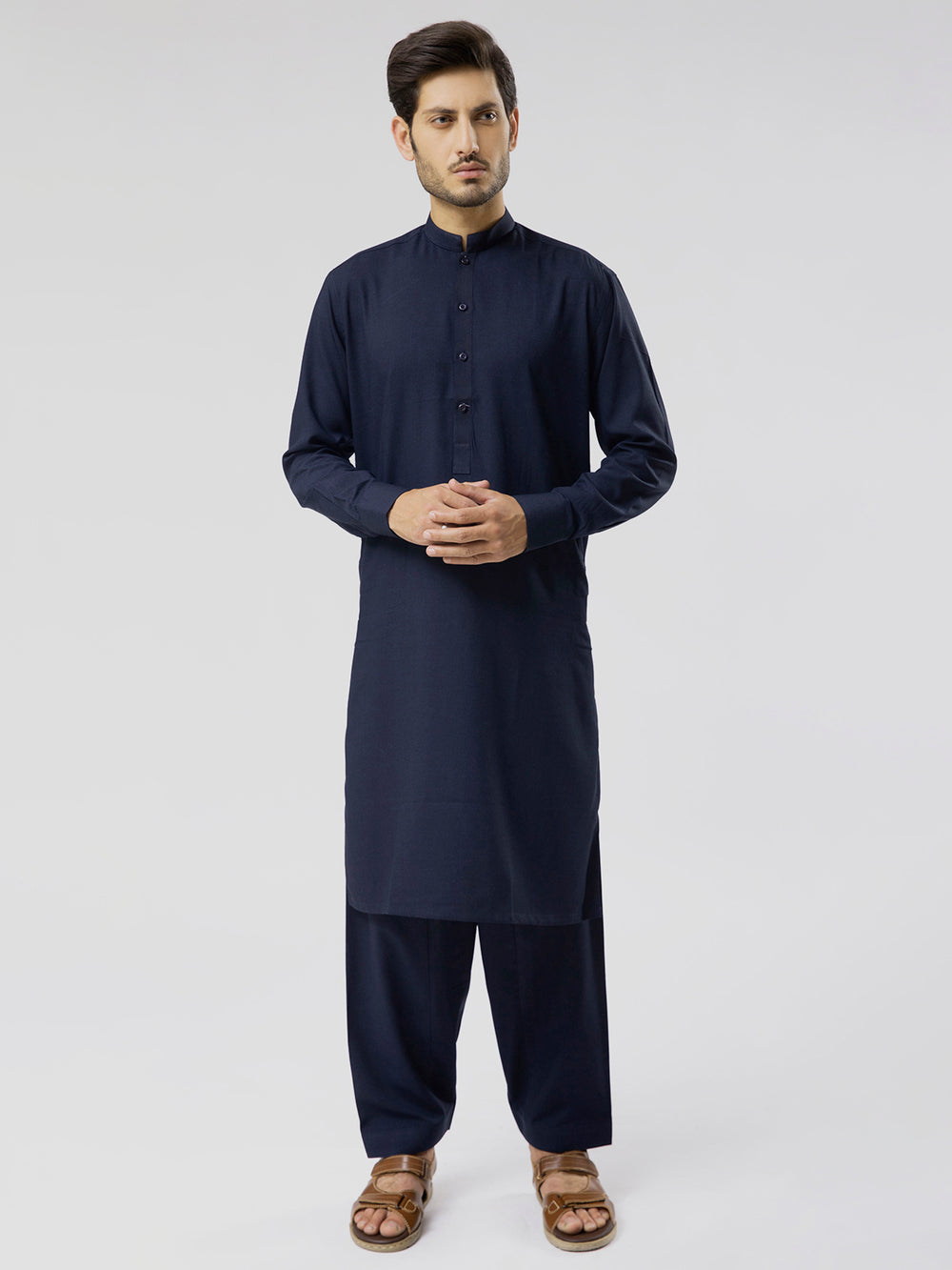 Men's Adam Kurta Trouser Set - Navy Blue Front View