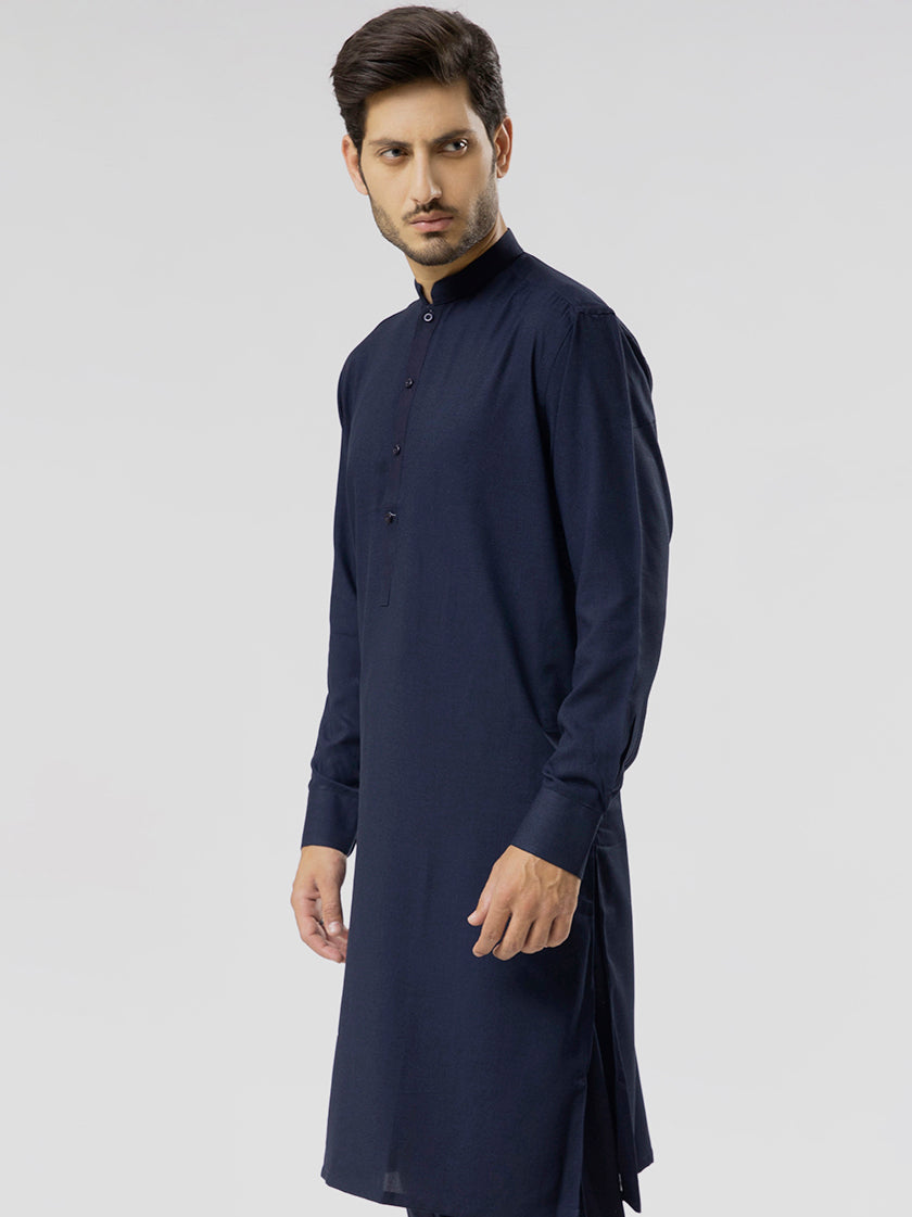 Navy Blue Kurta Shalwar For Men - Side Pose
