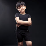 Boys' Black Half Sleeve T-Shirt - Arms Crossed Side Pose