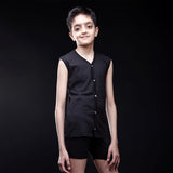 Black Open Vest For Boys - Front Standing Pose