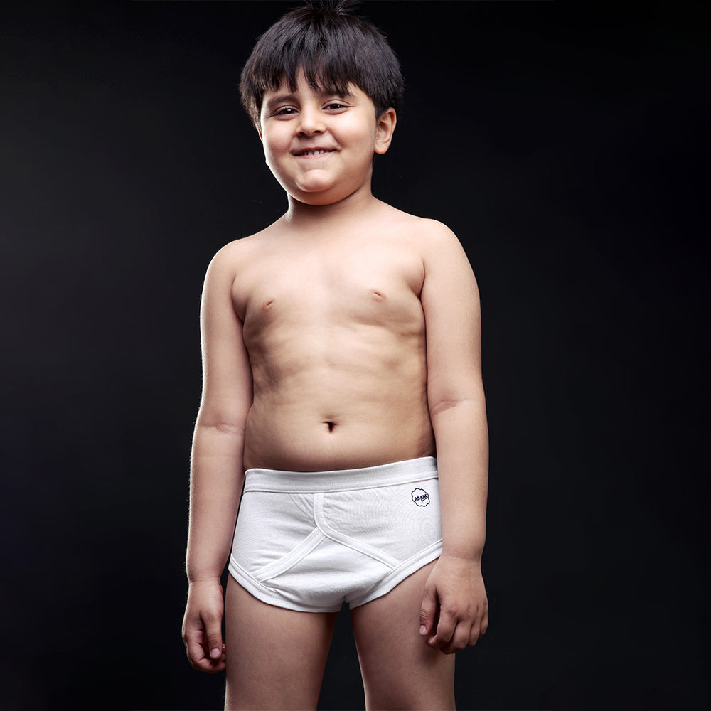 Boys' White Brief Underwear - Model Standing Pose On