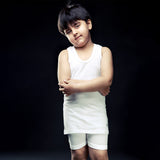 Boys' White Casual Vest And Shorts Set - Arms Crossed Front Pose