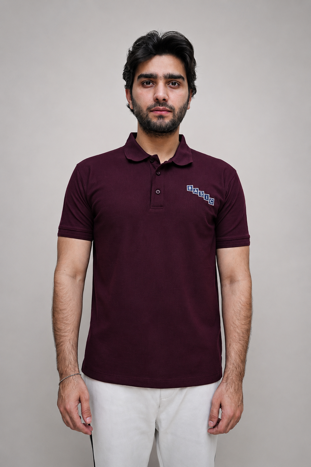 Maroon embroidery polo shirt for men front view ADAM Clothing