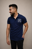 Navy embroidery polo shirt for men, front view, ADAM Clothing
