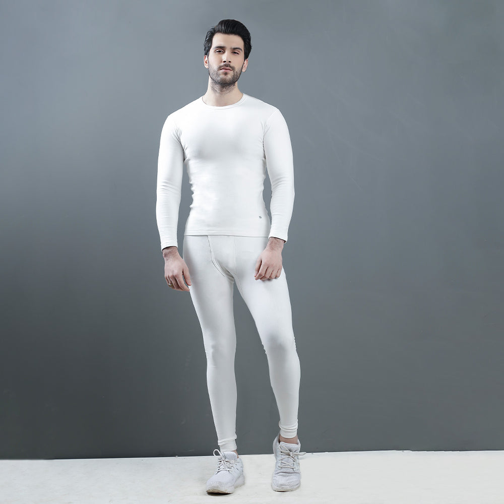 Men's White Warmer Top And Leggings Set - Casual Pose