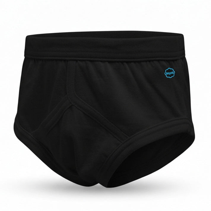 Black Cotton Brief For Boys - Product Front View On White Background