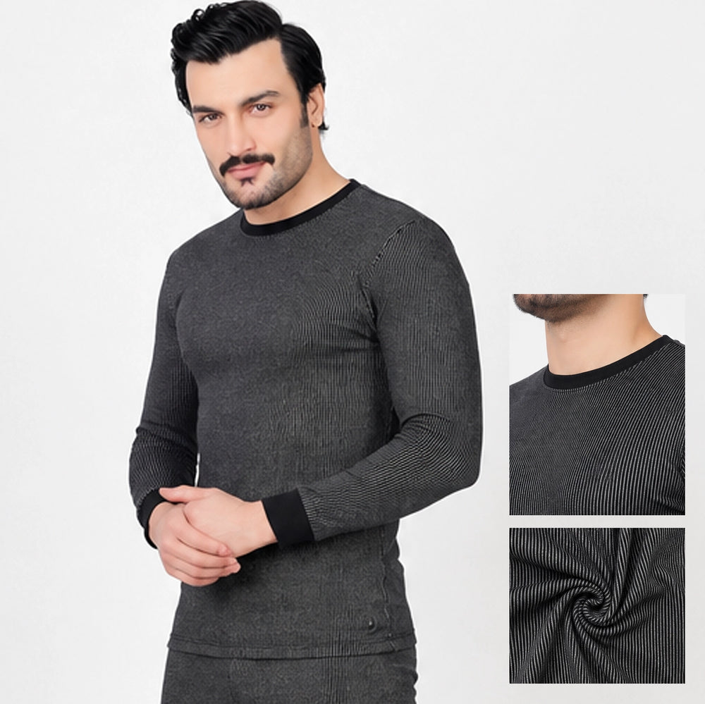 Black thermal shirt for men, front view, soft brushed winter fabric