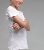 White Short Sleeve T-Shirt For Boys - Side Profile Arm Detail