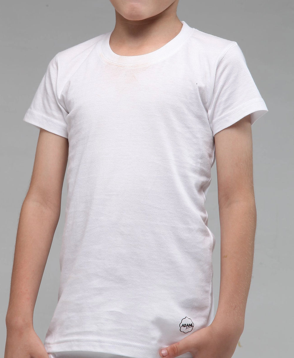 Boys' White Cotton T-Shirt - Front Standing Pose Product View