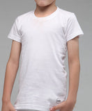 Boys' White Cotton T-Shirt - Front Standing Pose Product View