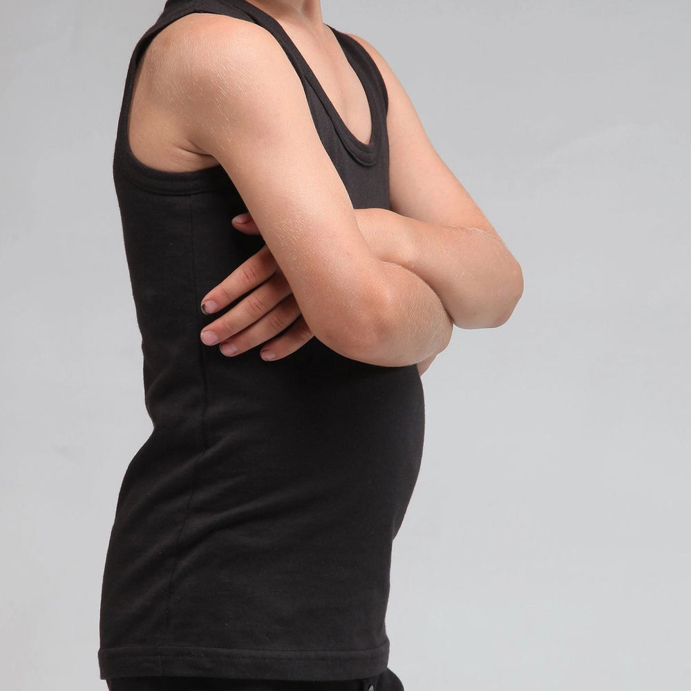 Black Sleeveless Vest For Boys - Side Profile Arm Detail