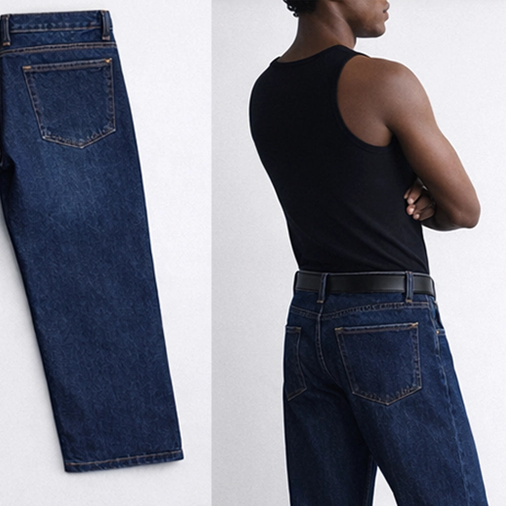 Men's Blue Relaxed Fit Jeans - Side View