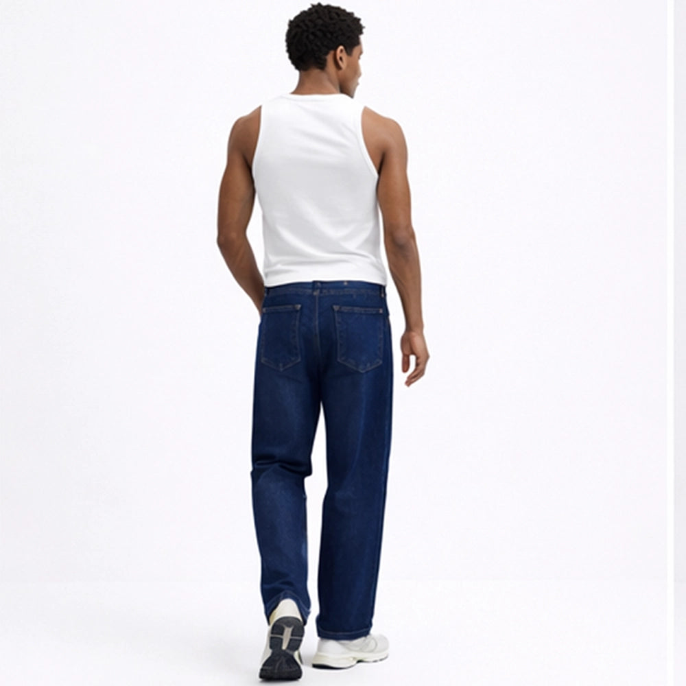 Blue Relaxed Fit Jeans For Men - Back Pose