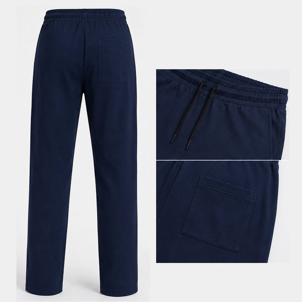 Navy relaxed fit trouser side view showing roomy leg and fabric texture – ADAM