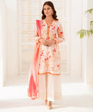 Orange floral printed kurta with white palazzo and pink dupatta, full standing pose — Orange-11