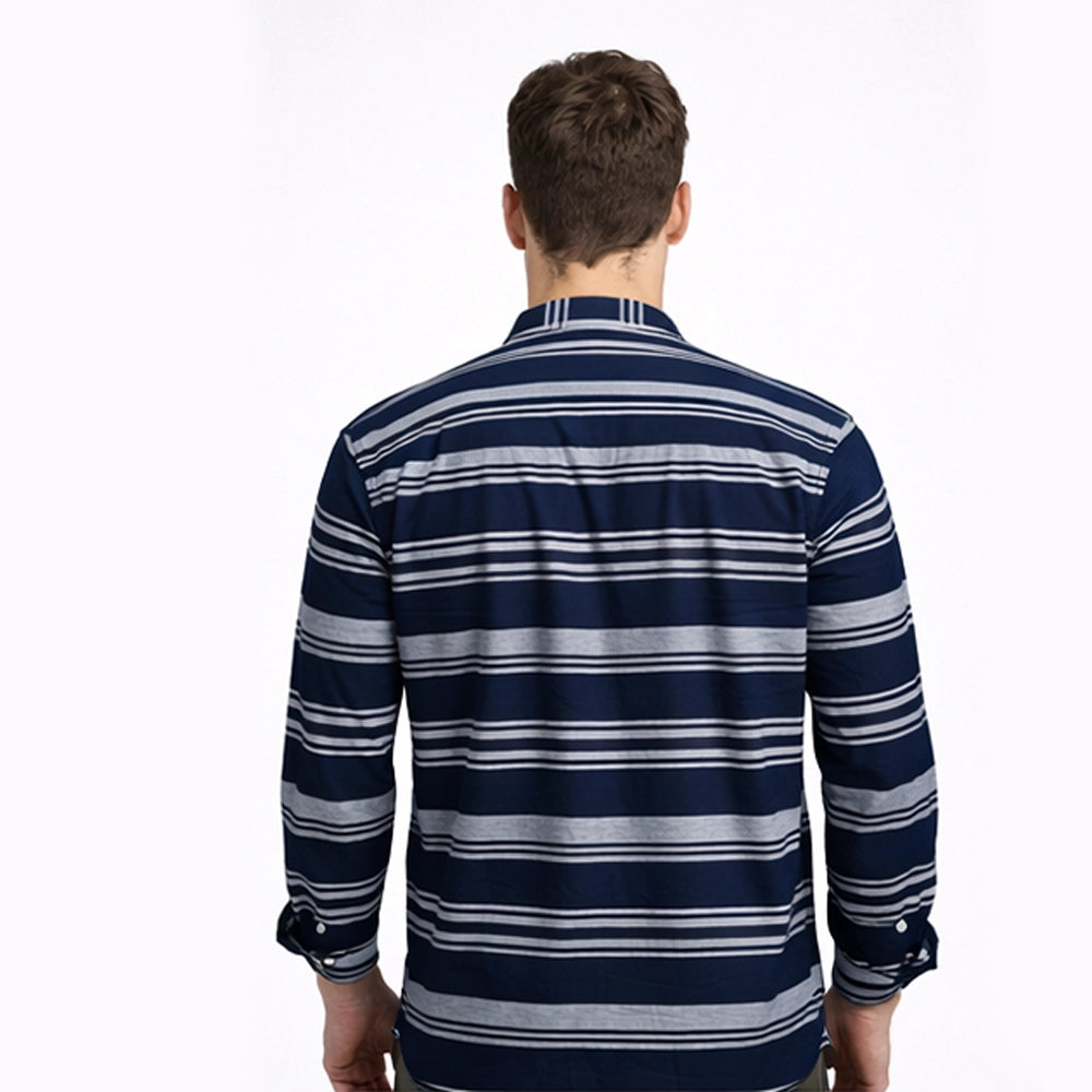Men's navy striped casual shirt back pose — Shirts