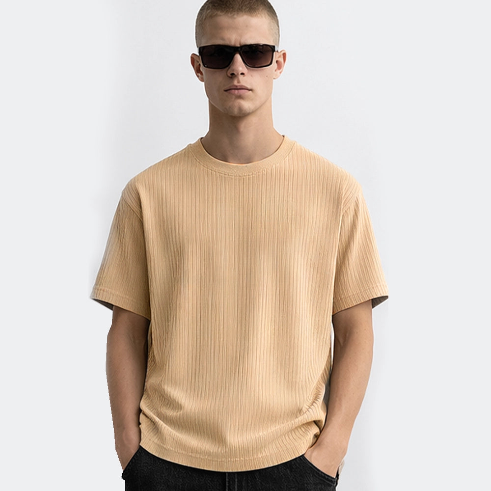 Men's beige ribbed t-shirt, front view