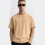 Men's beige ribbed t-shirt, front view