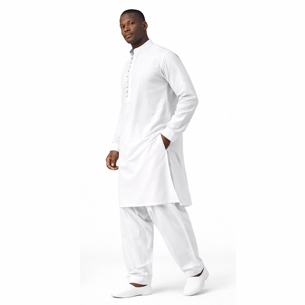Men's white kurta shalwar, front view