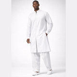 Men's white kurta shalwar, side pose