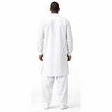Men's white kurta shalwar, back view
