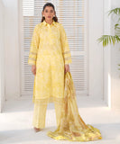 Yellow floral printed kurta with trousers and dupatta, front standing pose — Yellow1