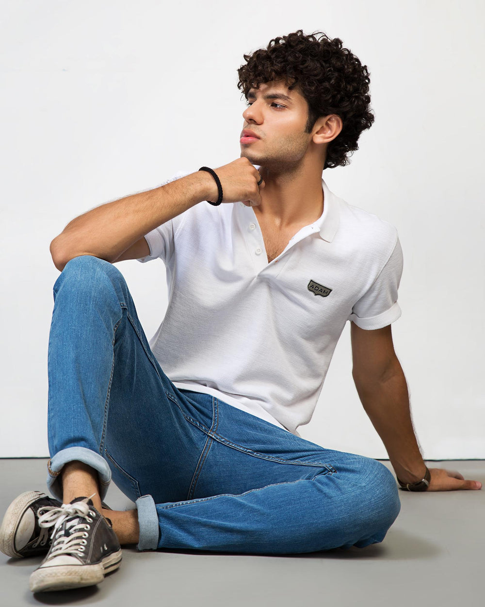 SLUB PIQUE BADGE WHITE POLO MEN, Polo, POLO SHIRT, SUMMER 2021 - Adam Clothing