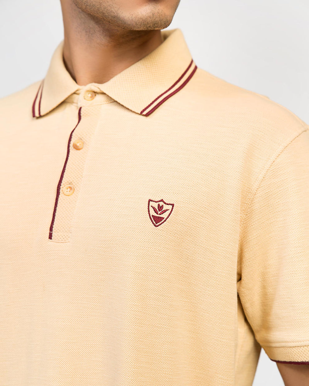 ADAM Men's Polo Shirt – Tipping Collar and Embroidered Badge Detail Close-Up