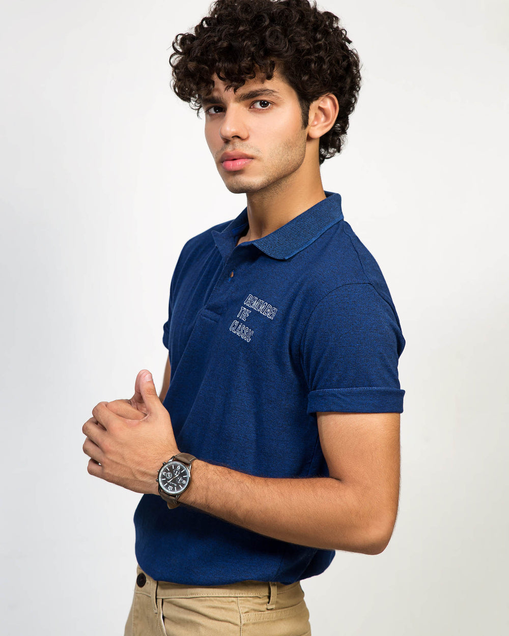 ADAM Chain Yarn Double Dyed Polo – 100% Cotton Textured Men's Polo Shirt – Blue Regular Fit