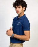 ADAM Chain Yarn Double Dyed Polo – 100% Cotton Textured Men's Polo Shirt – Blue Regular Fit