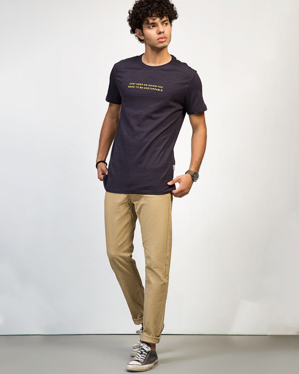 Front view navy crew neck tee shirt – casual wear for men Pakistan