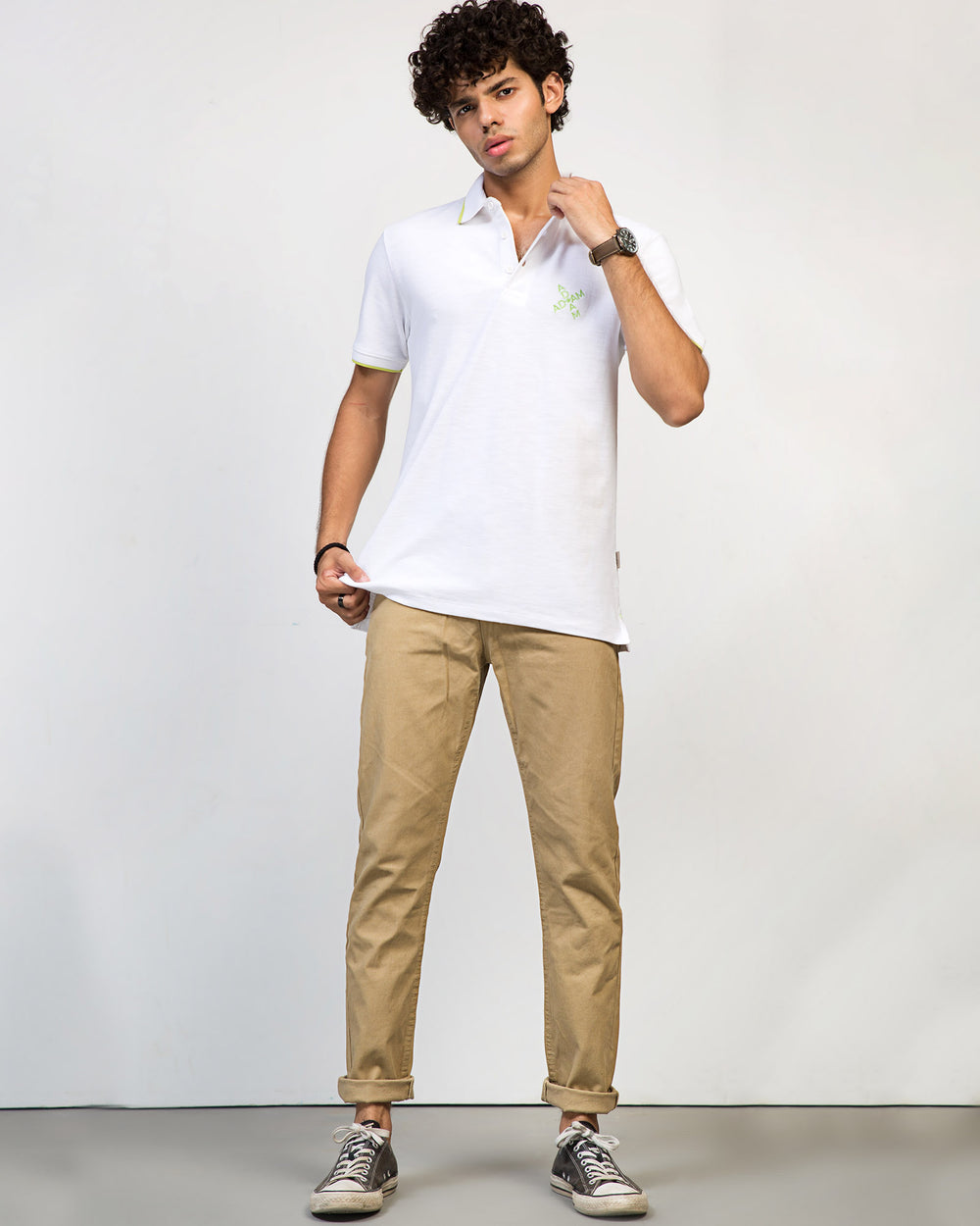 ADAM White Chain Yarn Cotton Polo – Back View with Embroidered Branding and Classic Fit