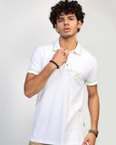 ADAM Clothing men's embroidered white polo — chain yarn cotton, tipping collar, regular fit