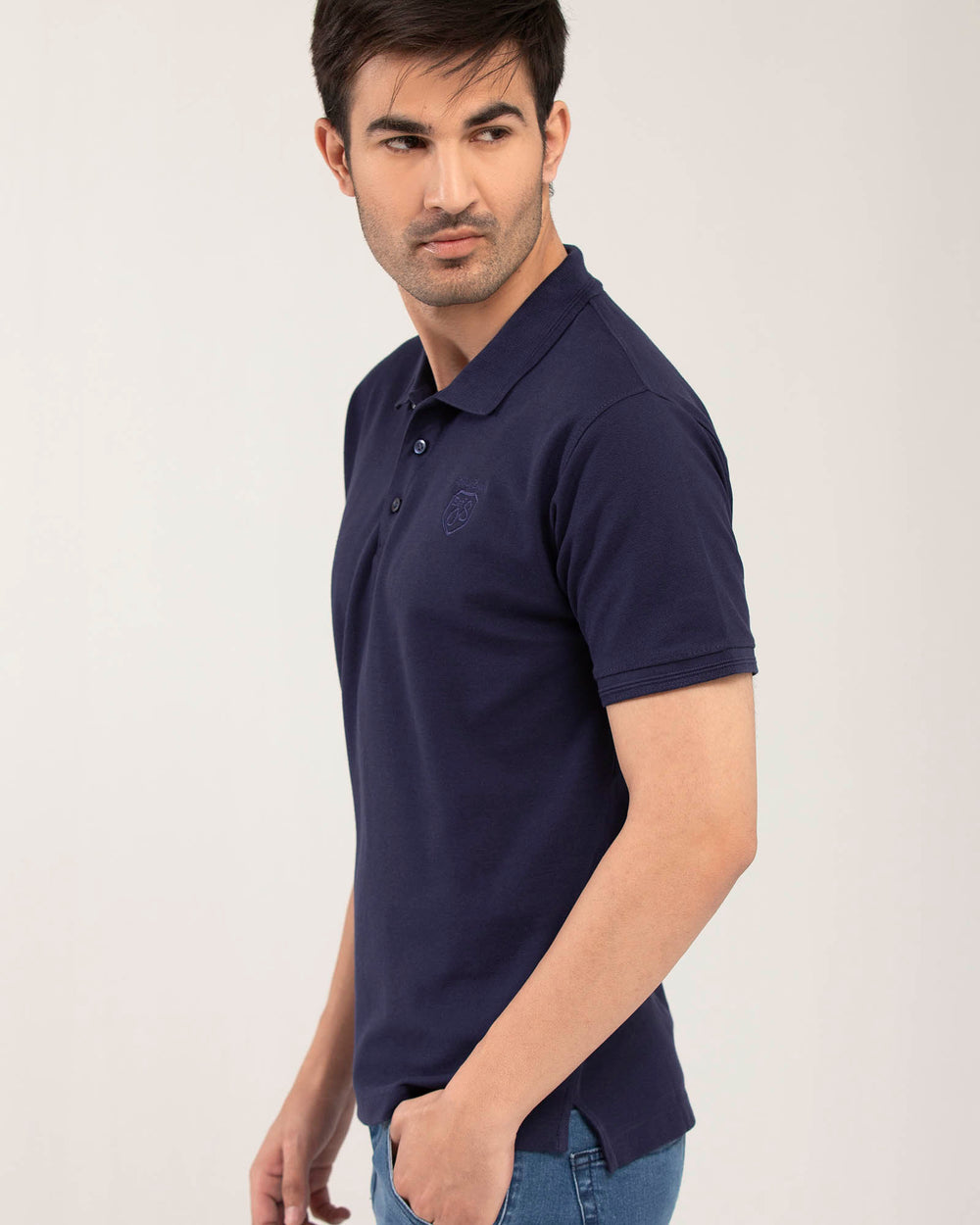 ADAM Men's Super Fitted Cotton Polo – Close-Up Texture Detail and Polo Collar
