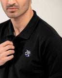 ADAM Men's Black Polo Shirt – Full Front View with Tipping Collar and Embroidered Logo